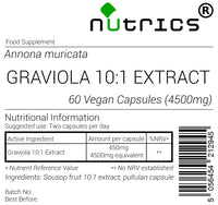 Nutrics® 4500mg GRAVIOLA 10:1 Extract 60 Soursop V Capsules - Ten Times Stronger Than Fruit Powder - 1 Month Suppplement Supply -Suitable for Vegan Vegetarian Halal & Kosher