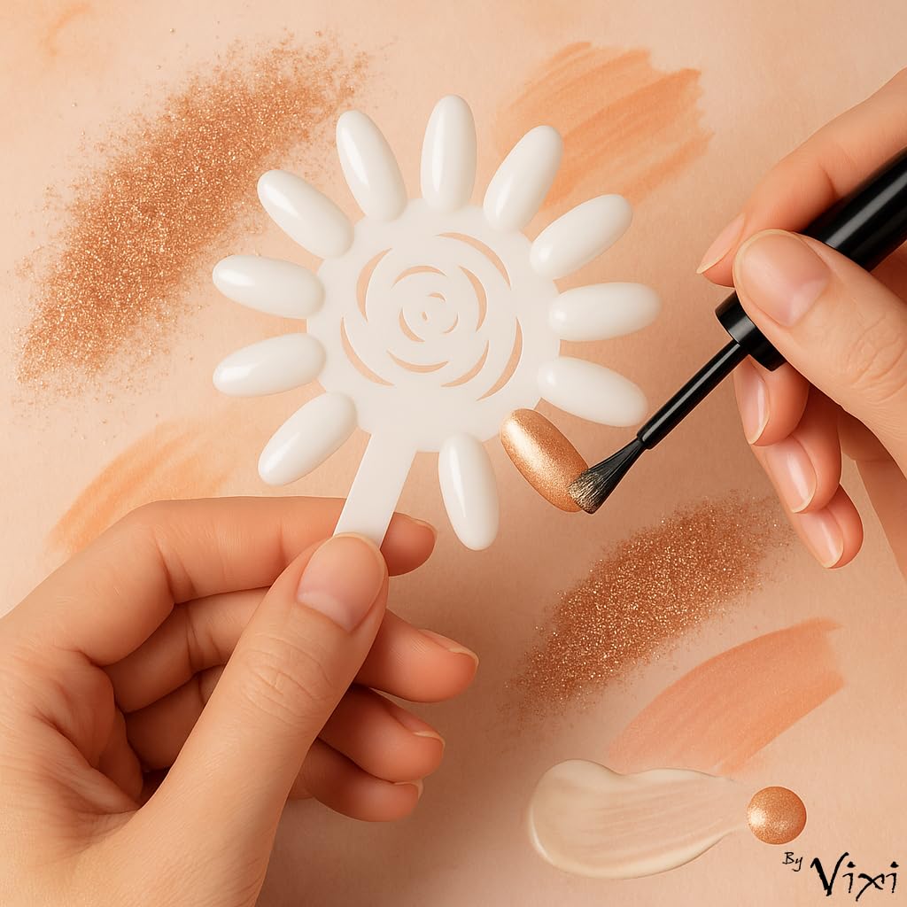 By Vixi Flower Nail Swatch Holder – 120 Fan Tips on Metal Ring | Premium Nail Colour Display for Gel, Acrylic & Polish – Rotating 360° Salon Organizer