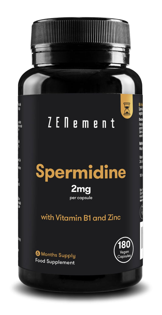 Spermidine, 2mg per Capsule with Vitamin B1 and Zinc | 180 Wheat Germ Extract Capsules | Mitochondrial Rescue, Immune System and Cell Renewal | Vegan, Additives Free | Zenement