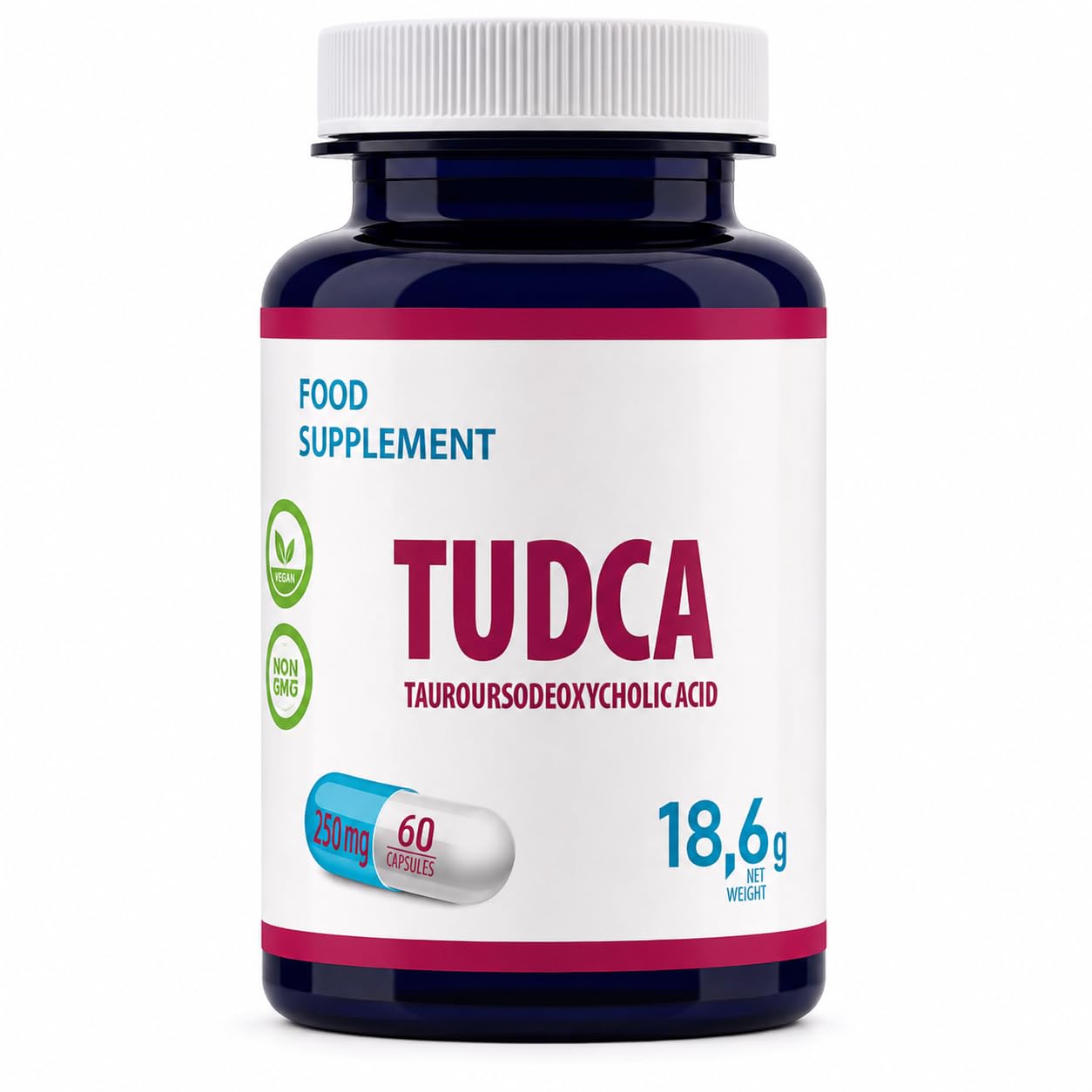 Hepatica TUDCA 250mg | Tauroursodeoxycholic Acid | 500mg Daily Serving | 60 Vegan Capsules | 1-Month Supply | 3rd Party Lab Tested