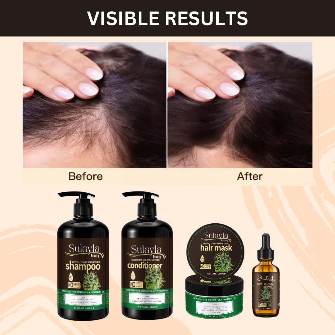 Sulayla Beauty Revitalize and Strengthen Hair Mask - Contains 100% Pure Rosemary and Peppermint Oil - with Biotin - Promotes hair growth - 250ml.