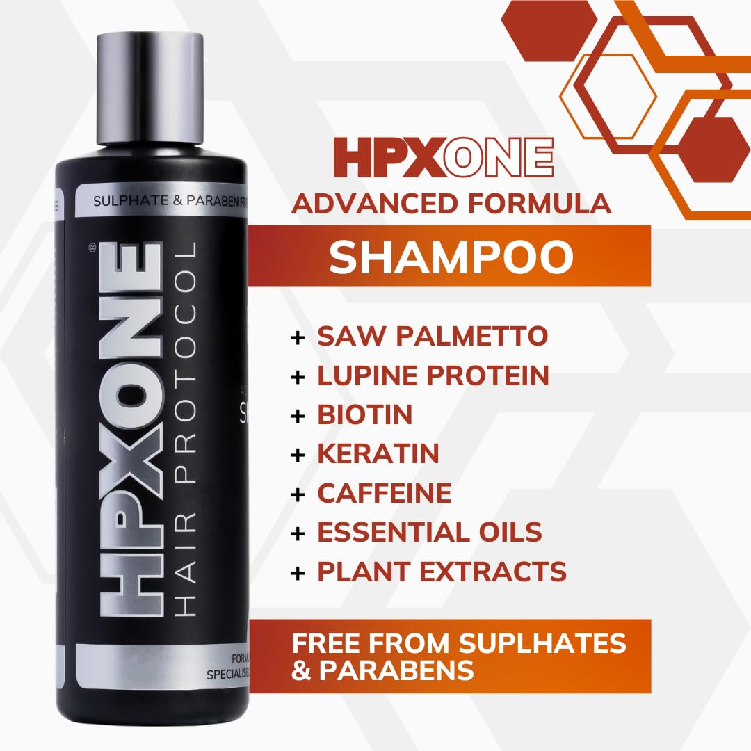 HPX ONE Anti Hair Loss Shampoo For Men - DHT Blockers: Saw Palmetto & Lupine Protein + Biotin, Keratin, Caffeine, Essential Oils & Plant Extracts - Strengthen, Thicken & Protect (250ml)