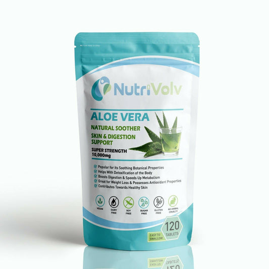 Nutrivolv Aloe Vera 10000mg - 120 Tablets - Skincare Colon Cleanse Digestion Detox