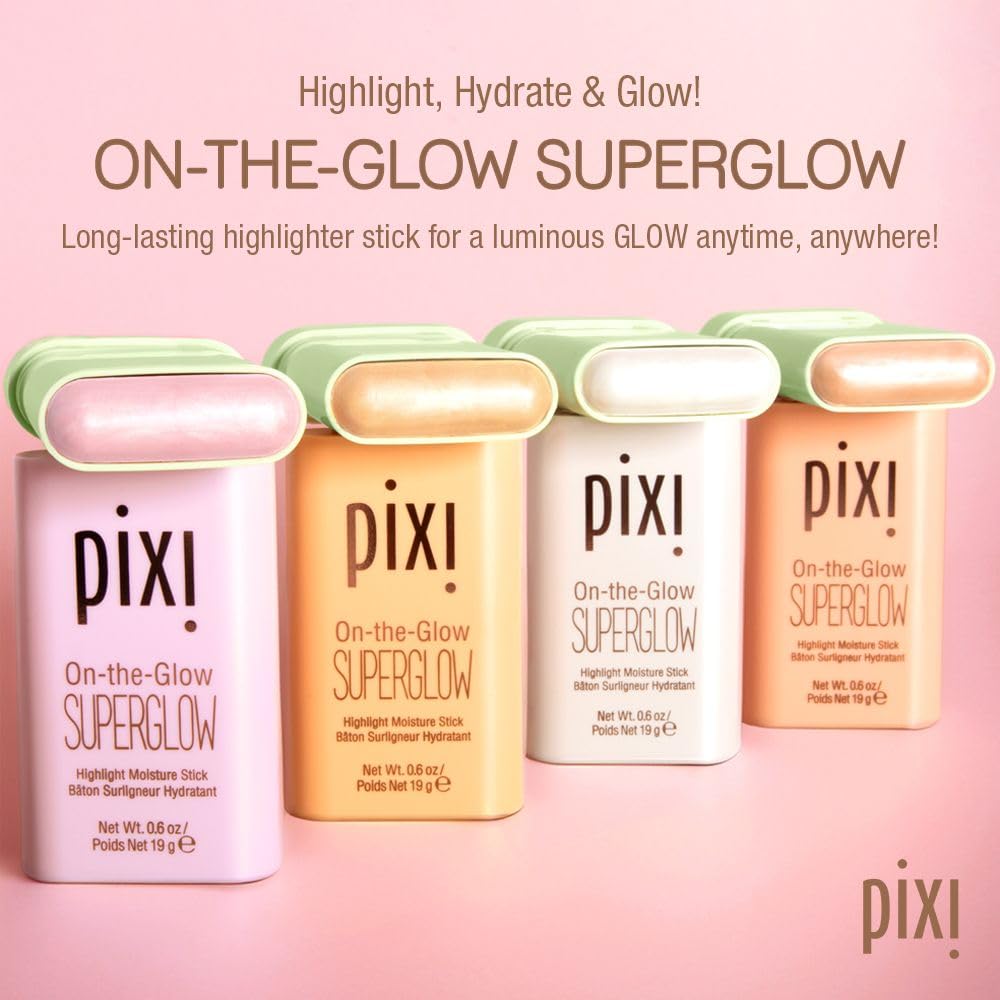 Pixi On-the-Glow SuperGlow | Shade NaturaLustre | Hydrating Highlighter Stick with Ginseng, Aloe Vera & Fruit Extracts | For Cheeks & Brow Bones | 19g / 0.6oz | Paraben-Free Luminous Natural Highlight