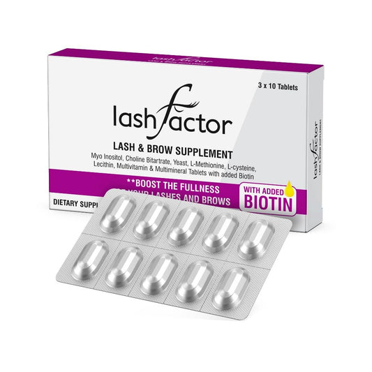 Lashfactor Biotin Supplement for Lash & Brow Hair Growth – Vegan Biotin Supplement for Fuller, Healthier Lashes & Brows - Enriched with Essential Vitamins & Minerals (1 Month Supply - 30 Tablets)