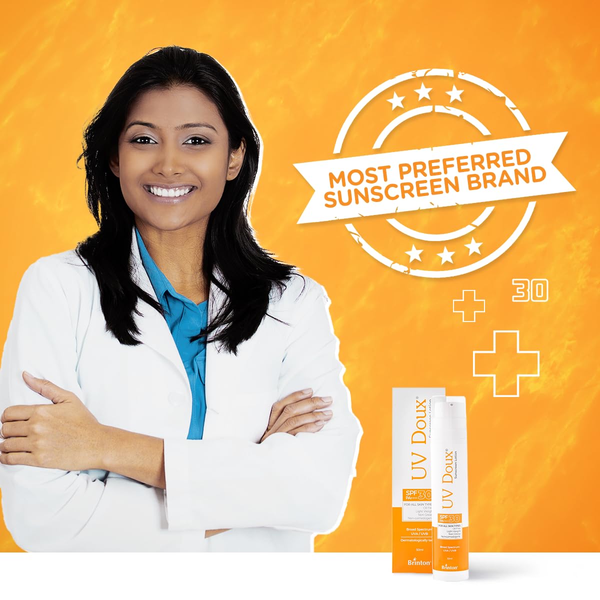 Brinton UvDoux Sunscreen Lotion with SPF 30 in Oil Free Formula| Light Weight & Non Greasy Sunscreen|Protection against UVA/UVB Rays| For All Skin Types- 50 ML