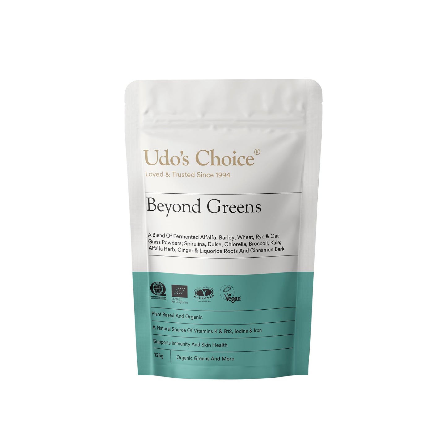 Greens Powder with Barley, Kale, Chlorella & Spirulina – Organic Vegan Superfood for Skin, Gut & Immune Health – High Fibre Detox Support – Udo's Choice Beyond Greens – 16 Servings