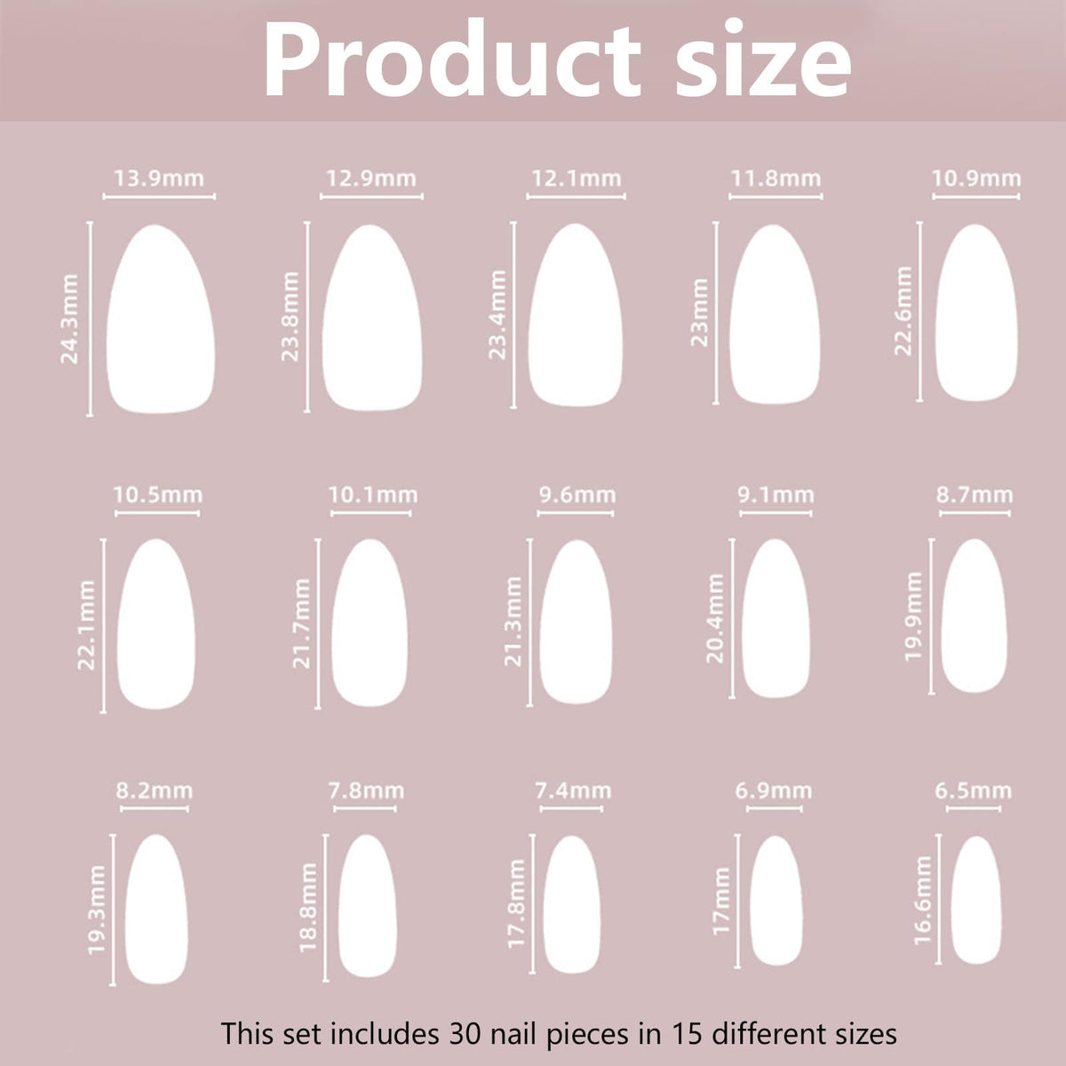Lomeya Short French Tip Press On Nails - White Almond Shape - 30 Soft Gel Fake Nails in 15 Sizes - Reusable Semi-Transparent Stick On - Classic Look for Women - Easy Press-On Application