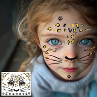 Dercylele 8Pcs Halloween Face Tattoo for Kids, Animal Tattoos Halloween Temporary Face Stickers Leopard Print Glitter Face Stickers Makeup Stickers Festival Party Stage Makeup (8Psc-kid tattoo)