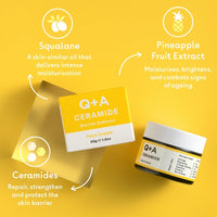 Q+A Ceramide Barrier Defence Face Cream (50g), Hydrating Moisturiser with Pineapple Ceramides, Pro Vitamin E and Squalane, Natural Face Care, Fragrance Free Skincare, Brightening Face Cream