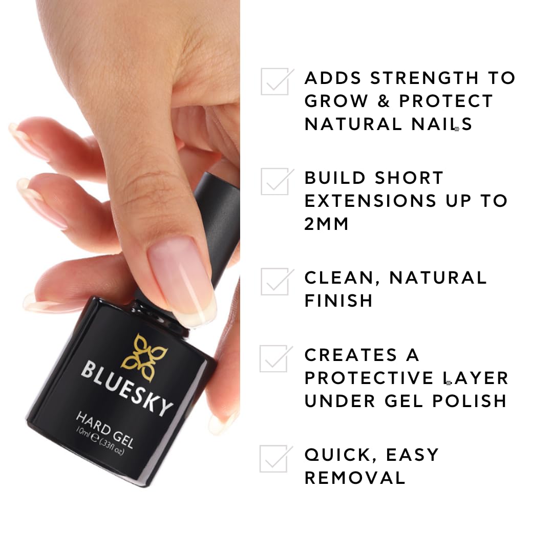 BLUESKY Bluesky Hard Gel, Builder and Strengthener for Hard, Strong Nails, Extensions and Growth, Soft Clear Pink, 10 ml (Requires Curing Under LED or UV Lamp)