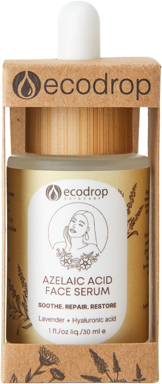 ecodrop essential oils Ecodrop Azelaic Acid & Hyaluronic Acid Serum - 30ml | Daily Gentle Anti-Ageing Skincare for Face Reduces Acne, Redness, Dark Spot Blemishes & Brightens All Skin Types | Vegan & Cruelty-Free
