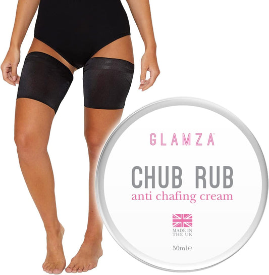 Glamza Chamois Cream GLAMZA ‘Chub Rub’ Anti Chafing Cream & Pair of Thigh Bands for Men & Women - Prevents Chaffing for Cyclists, Runners and More 50ml (Size E (62-70cm))