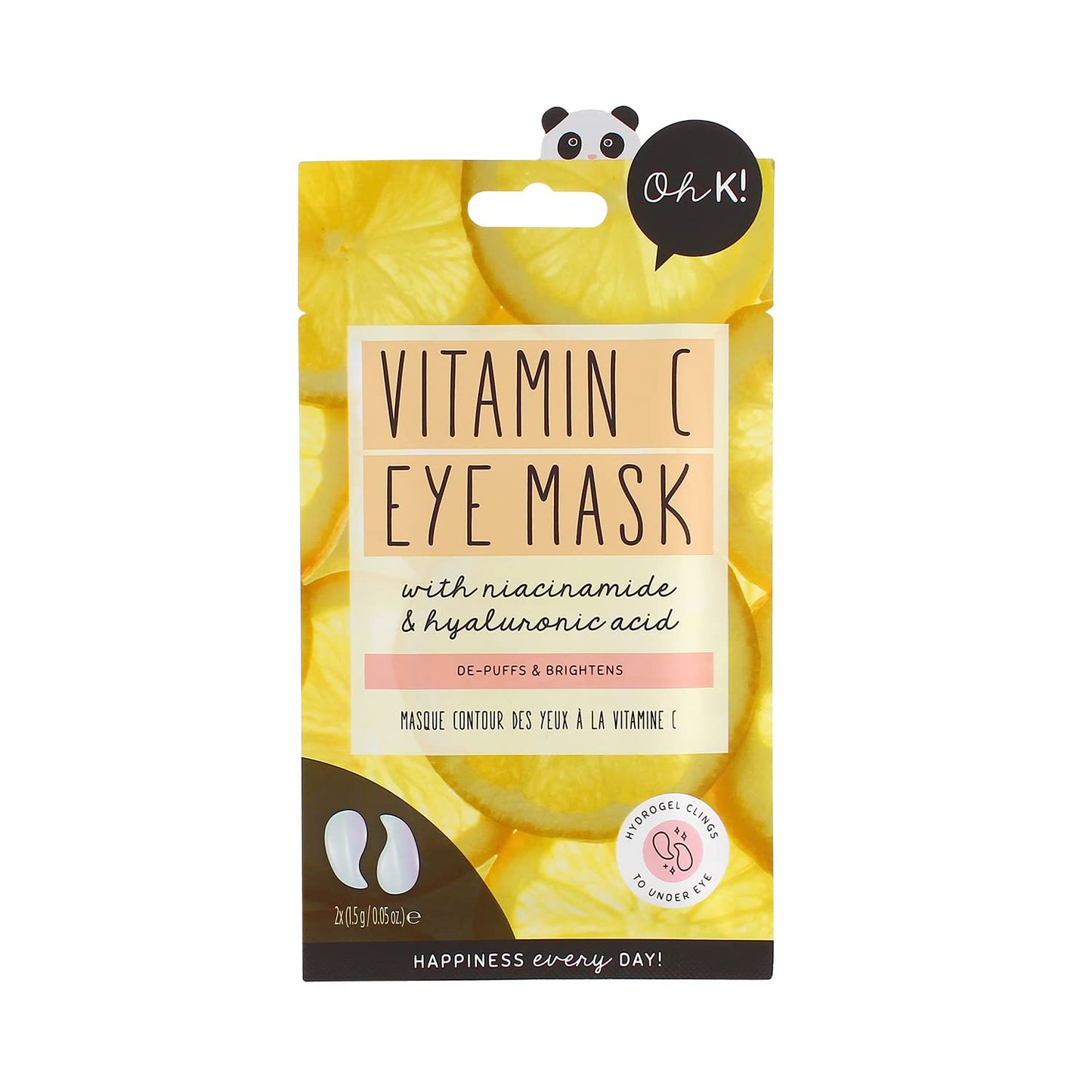 Oh K! Brightening and Cooling Eye Mask for Puffy Eyes, Packed with Hyaluronic Acid and Vitamin C, Vegan and Cruelty Free, 15g