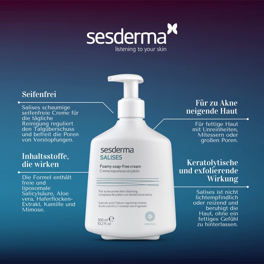 SESDERMA Sesderma | Salises Foaming Cream without Soap | Soap Free Skin Cleanser | Acne Prone Skin | Sebum Regulating | Salicylic Acid | Pore Cleansing | 300 ml