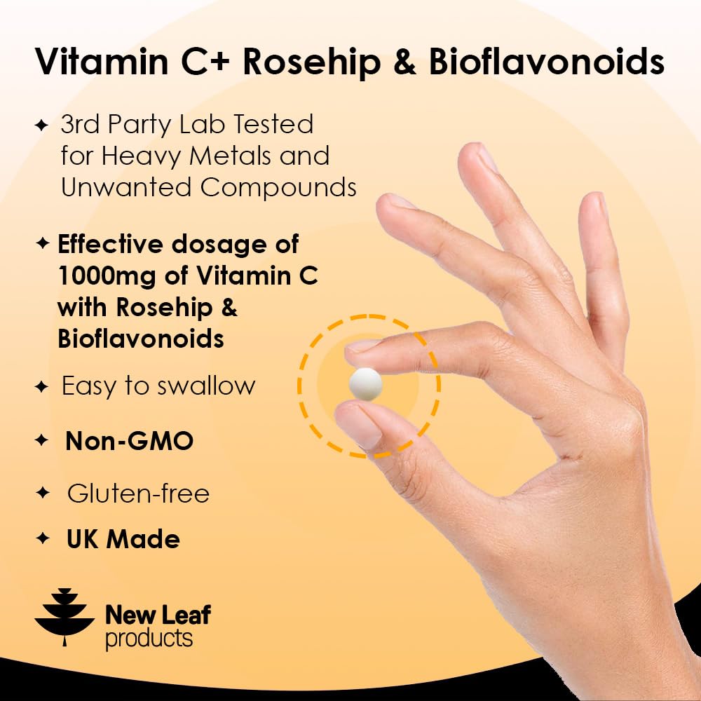 Vitamin C Tablets 1000mg - Premium Vitamin C Supplements - Enriched With Bioflavonoids & Rosehip Vegan & Vegetarian Vitamin C Tablets High Strength Ascorbic Acid Vit C for Normal Immune System UK Made