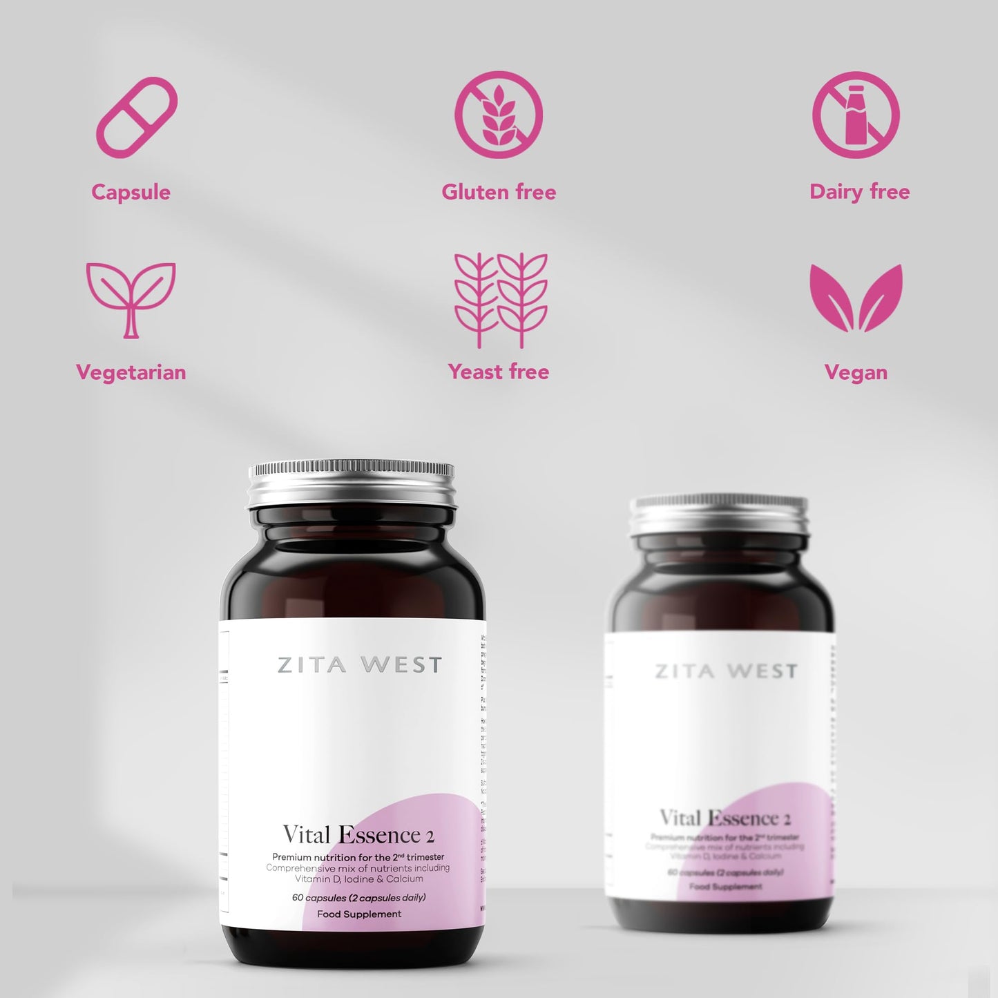 Zita West Vital Essence 2 - Premium Pregnancy Vitamins for Women - Second Trimester Multivitamins - 60 Capsules (1 Month Supply)