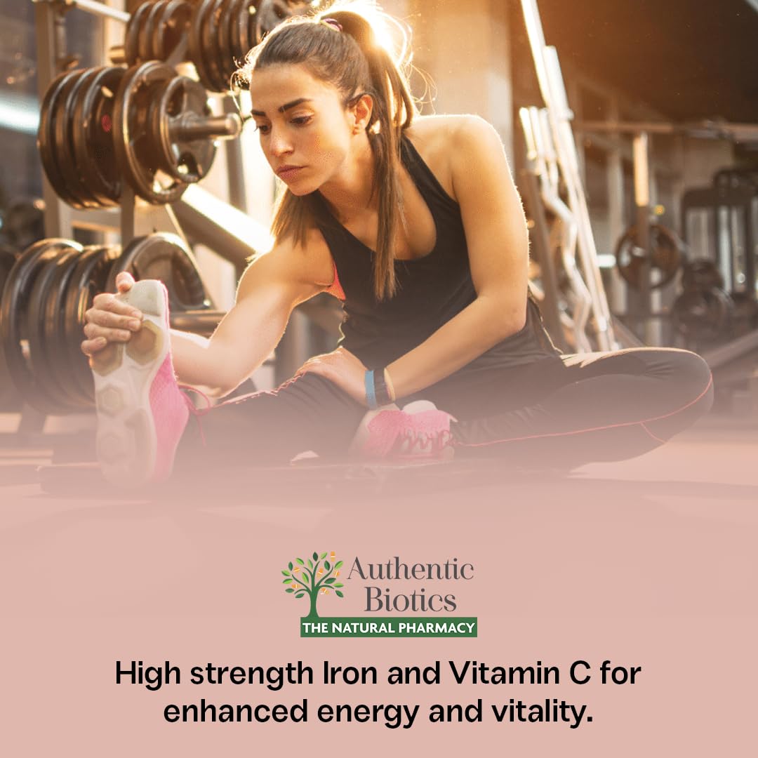 Authentic Biotics – 60 Natural Iron & Vitamin C Capsules, High Strength Iron from Curry Leaves, Vitamin C from Amla, 100% Plant-Based, Vegan & Vegetarian, Free from Fillers, Binders, and Additives (1)
