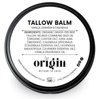 Origin - Organic Beef Tallow Skin Care Balm. Barrier skin food for dry skin, eczema, rosacea, menopausal. Body lotion, hand and face cream, adults and baby. (Vanilla, Lavender & Calendula)