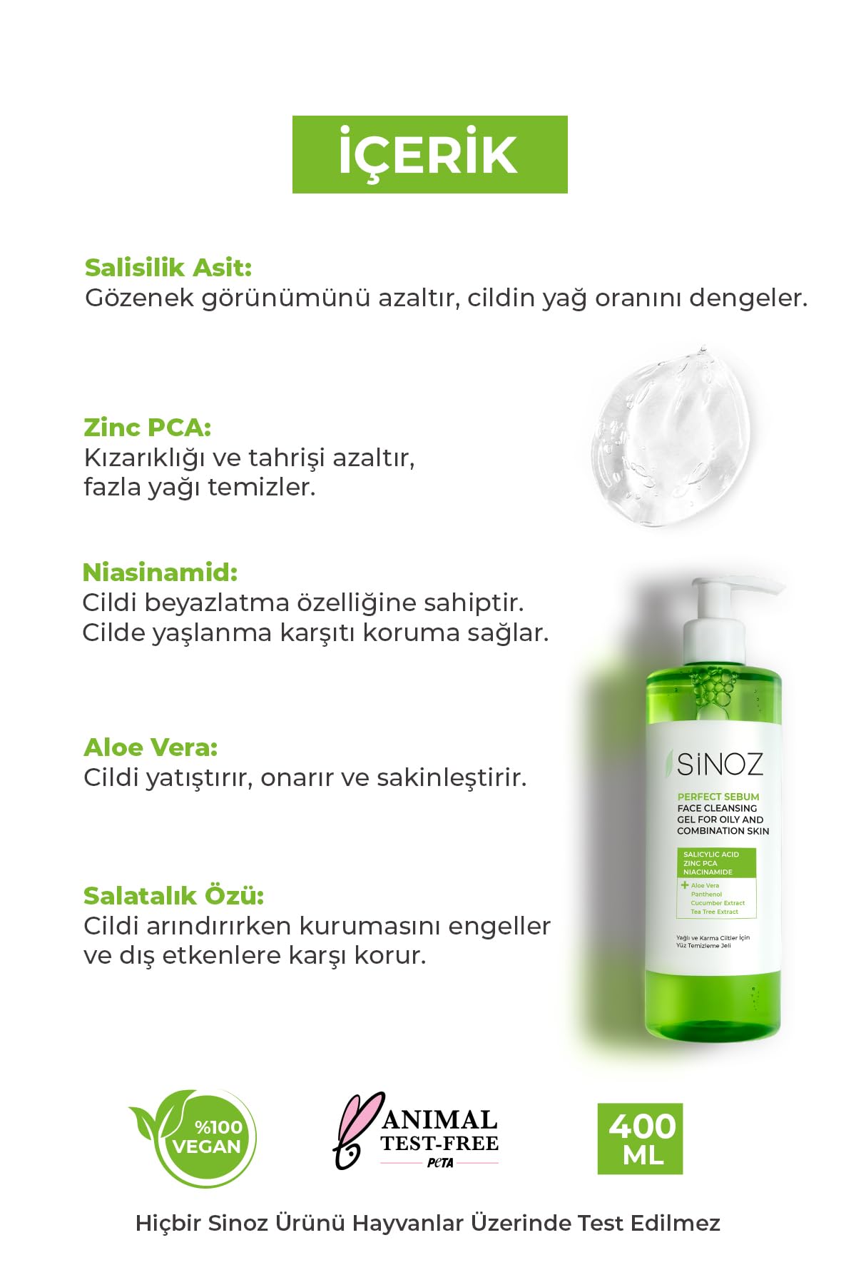 sinoz Sinoz,Perfect Sebum Balancing Facial Cleansing Gel,400 ml,For Oily Combination Skin