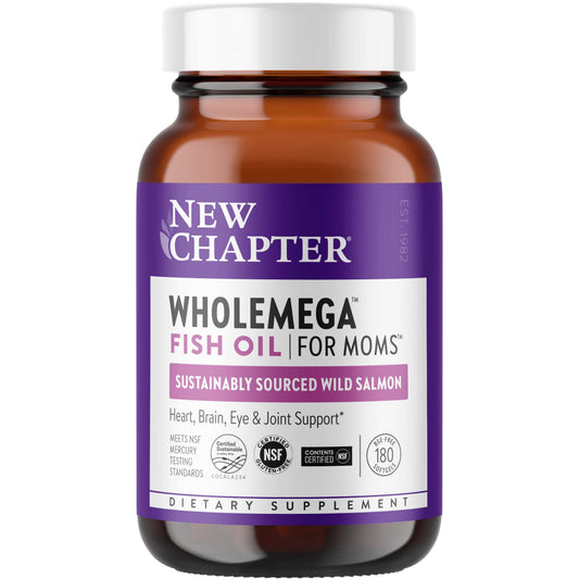 New Chapter Wholemega for Moms Fish Oil Supplement - Prenatal DHA with Omega-3 + Vitamin D3 for Prenatal & Postnatal Support - 180 ct, 500mg Softgels