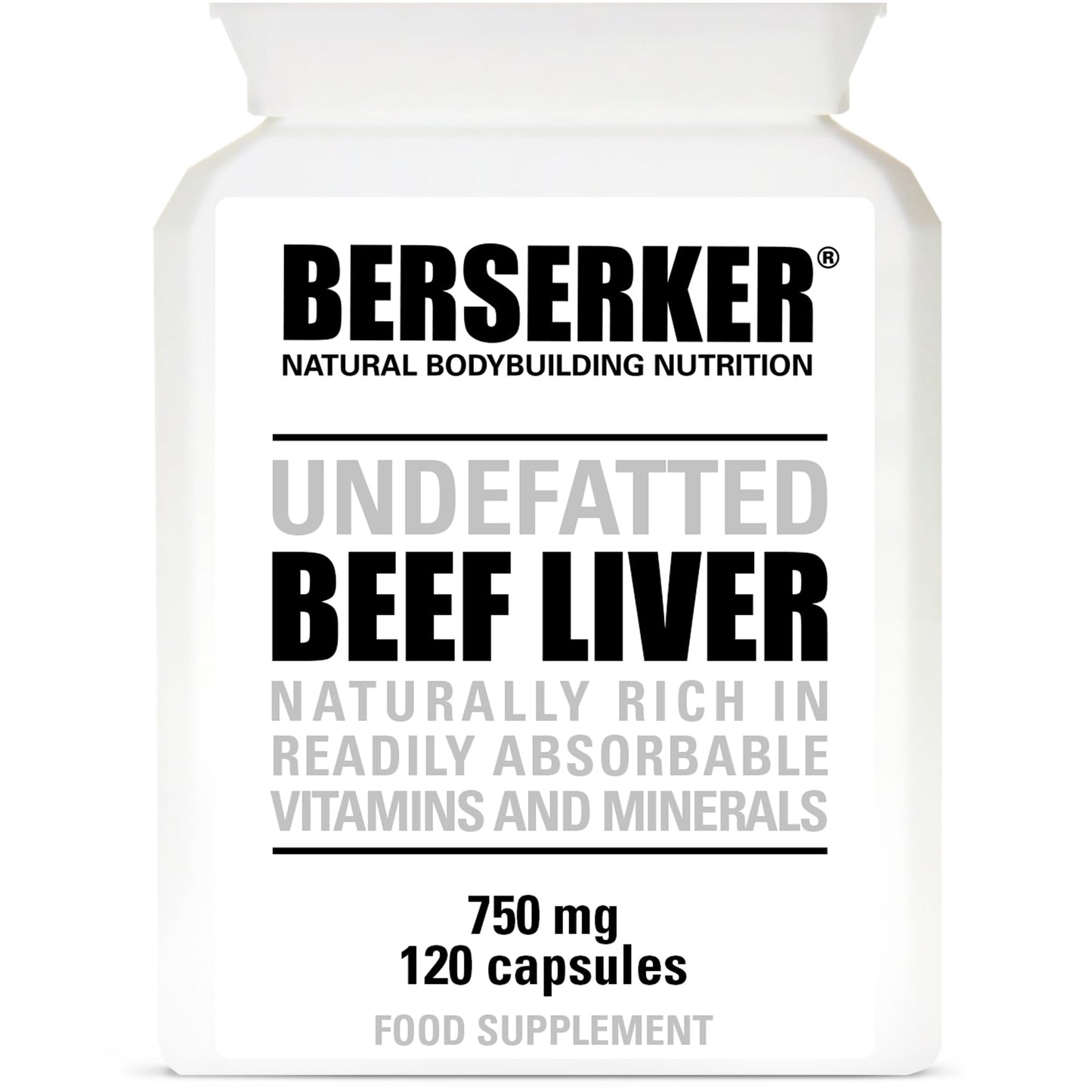 BERSERKER Supplements Berserker Desiccated Beef Liver Supplement 750mg per Capsule 120 Capsules, Un-defatted to Provide Full Absorption of Naturally Occurring Vitamins and Minerals Found in Beef Liver | Made in The UK