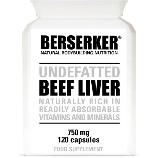 BERSERKER Supplements Berserker Desiccated Beef Liver Supplement 750mg per Capsule 120 Capsules, Un-defatted to Provide Full Absorption of Naturally Occurring Vitamins and Minerals Found in Beef Liver | Made in The UK