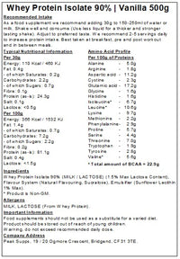 Peak Supps Whey Protein Isolate 90% - All Flavours (Vanilla, 500g)
