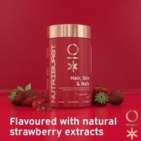 Nutriburst Hair, Skin & Nails Multipack - Supports Skin, Builds Collagen & Nail Strength - 5000 mg Biotin, Zinc + Vitamin A, C, D, E - Vegan & Sugar Free - 3 x 60 Strawberry Gummies - 3 Month Supply