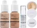 Glamza Phoera Foundation Full Coverage Makeup Set - Includes Nude & Buff Beige 30ml Matte Foundation, 6ml Face Primer & Cool Beige Setting Powder for All Day Wear Without Creasing, Caking, or Flashback