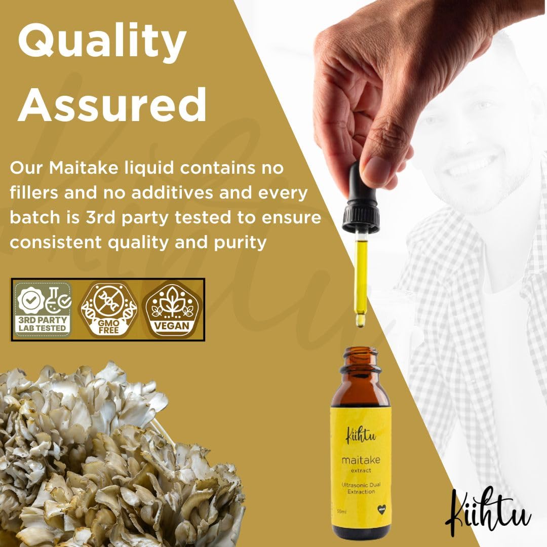 Kiihtu Maitake Liquid Extract Tincture - 50ml | High Strength 2000mg per Serving, Premium Mushroom Tincture Drops | Highest Bioavailability & Absorbency | UK