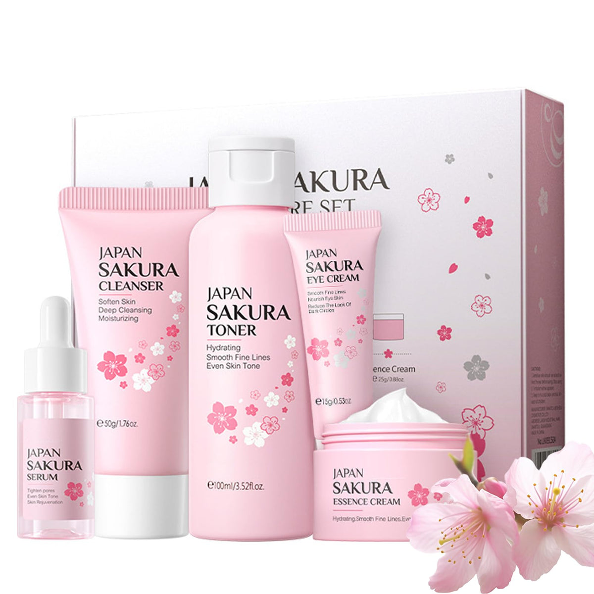 5pcs Sakura Skin Care Sets Gifts for Teenage Girls,YANZEFEI Skin care for Teenage Girls,Skincare Set,High Moisturizing Cherry Blossom Skin Care Kit,Gift Set for Women Mom Daughter Birthday Christmas