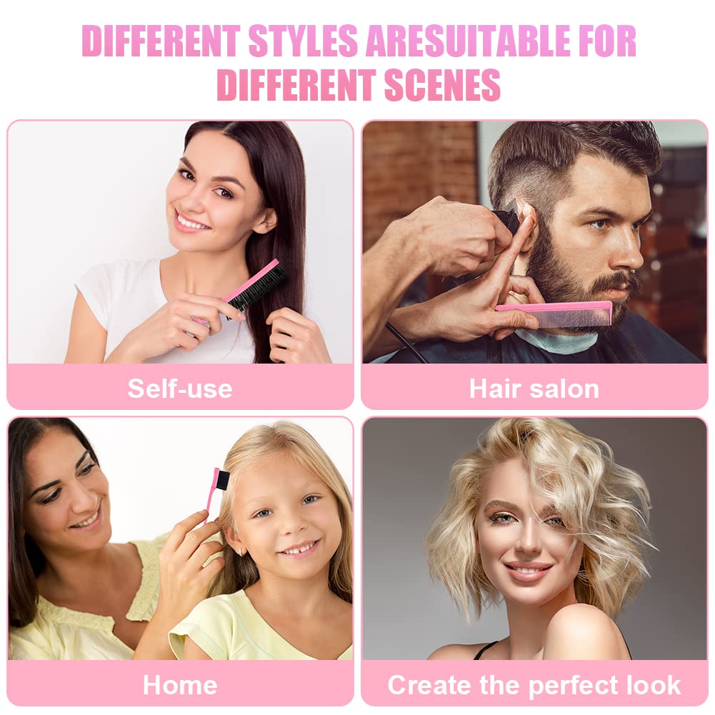 AOOWU 3 Pcs Slick Brush Set, Volume Creating Teasing Brush Set, Hair Styling Comb Set Include Bristle Hair Brush Double Sided Edge Brush Rat Tail Comb for Women Kids Edge Back Hair Smoothing (Pink)