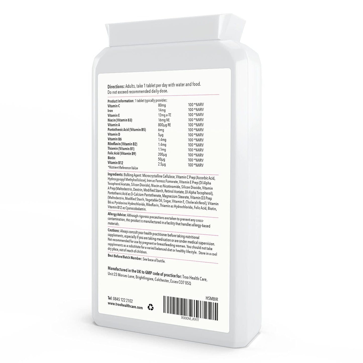 Multi Vitamins with Iron Supplement - 180 Tablets - Daily One A Day Multivitamin with Vitamin C, B, A and D – Immune Support Suitable for Men and Women - UK Manufactured to GMP Standards