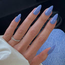 SXVME Baby Blue False Nails Medium, Acrylic Press on Nails Almond Solid Color Full Cover Fake Nails Medium Stiletto Stick on Nails for Women DIY Nail Art 24 Pcs
