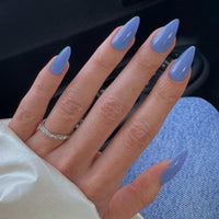 SXVME Baby Blue False Nails Medium, Acrylic Press on Nails Almond Solid Color Full Cover Fake Nails Medium Stiletto Stick on Nails for Women DIY Nail Art 24 Pcs