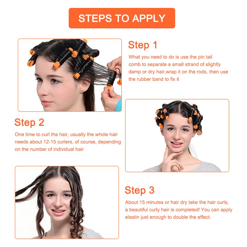 Hahhhha 24 Pieces Hair Perm Rods Cold Wave Rods,Perm Rods Set Medium Size Cold Wave Rods with Steel Pintail Comb Rat Tail Comb, Curly Rods Tools for DIY(orange)