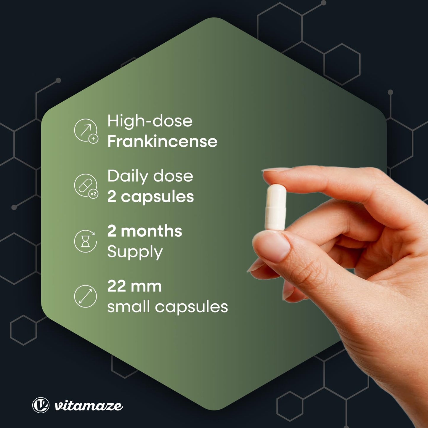 Vitamaze - amazing life Boswellia Serrata Capsules 900mg - 2 Months Supply - 85% Frankincense Boswellia Acid 100% - Joint Care Natural from India Boswellia Serrata, Made in Germany