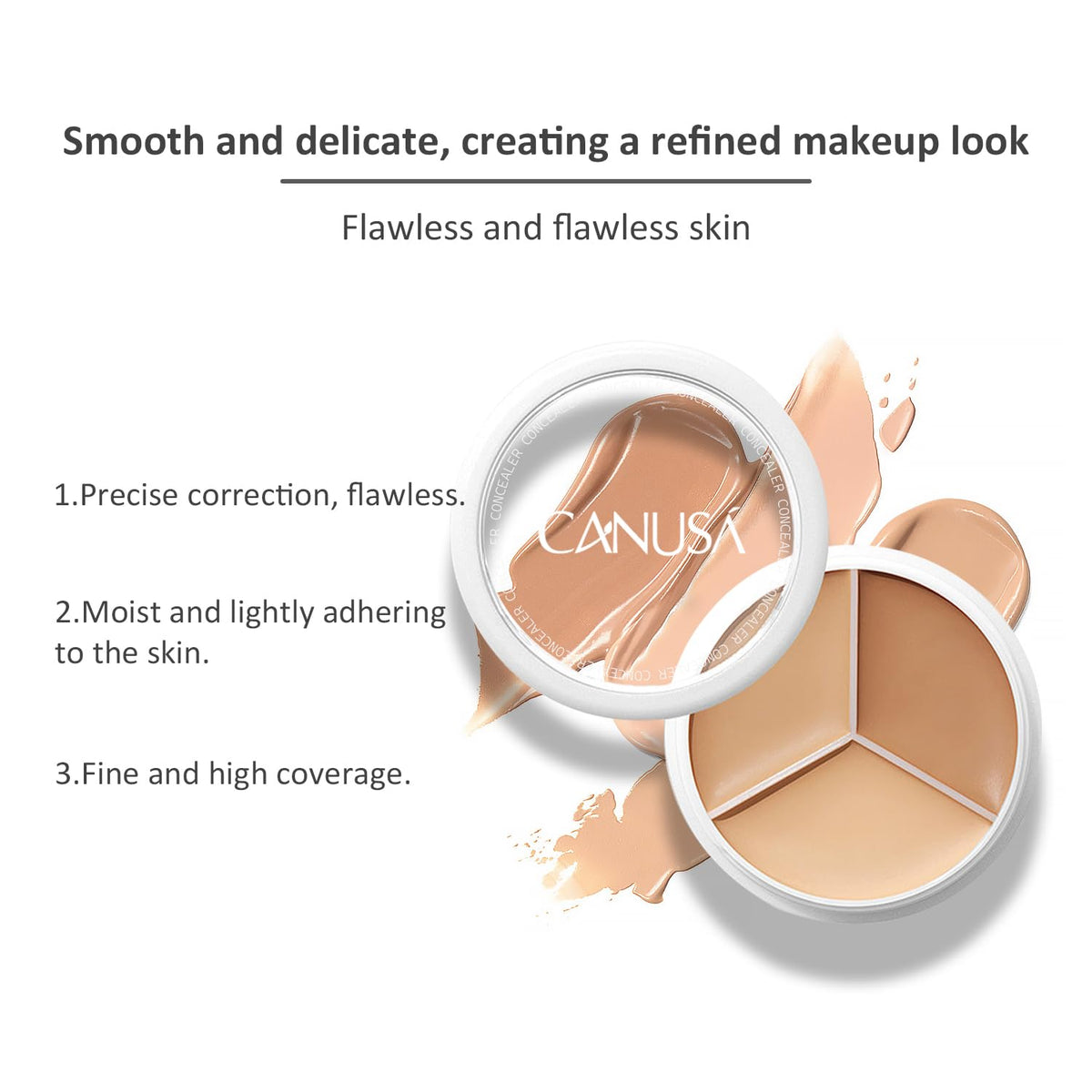 CANUSA Canusa Concealer | Full Coverage | Tri-Color Concealer | Vibrant Color | Waterproof | Long Lasting | Concealer Foundation