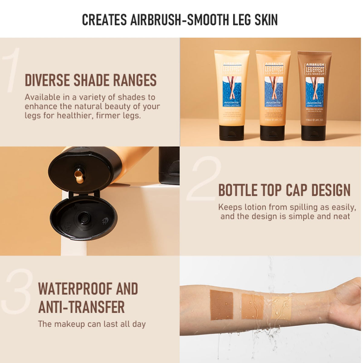 DRTRU Waterproof Leg Makeup No Transfer - Body Concealer to Cover Veins, Scars, Tattoos - Full Coverage, Light, Easy Application (#1 Natural Color, 4 FL OZ)