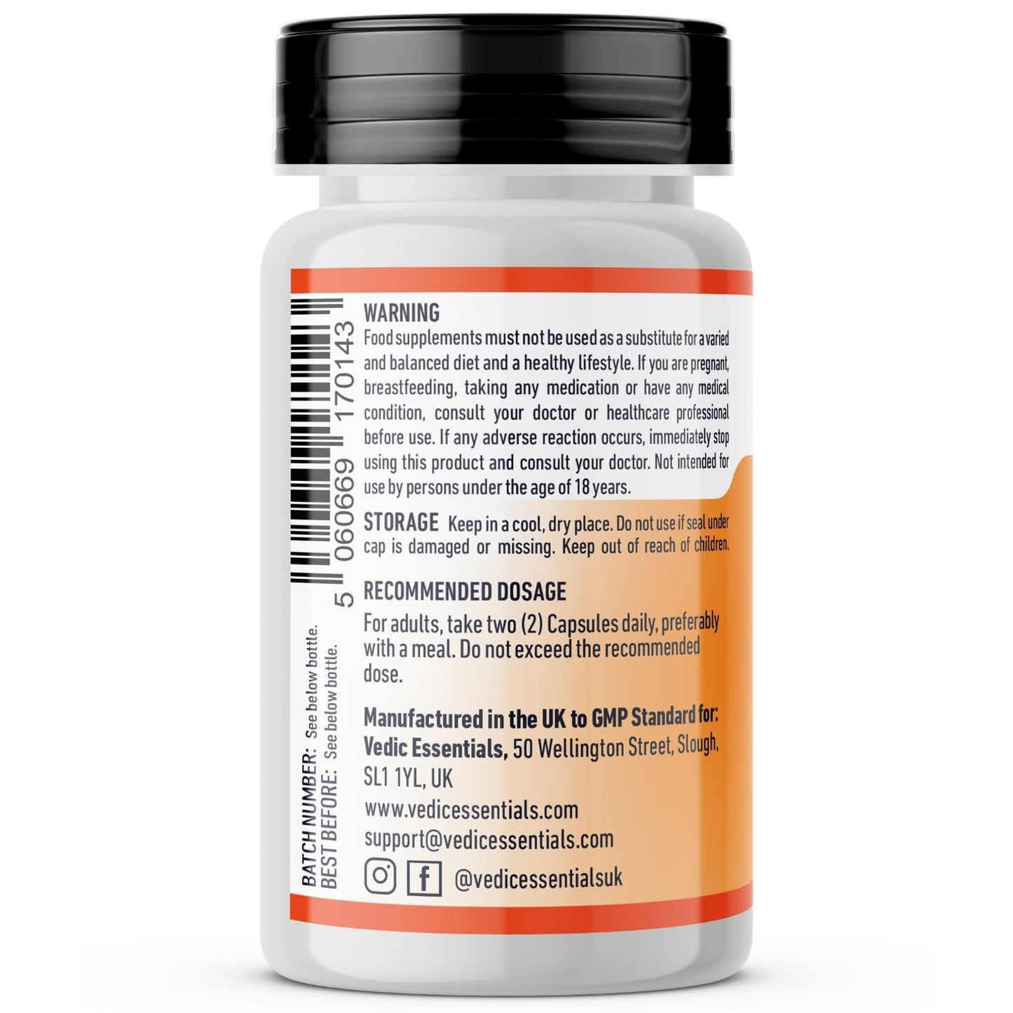 Vedic Essentials Vedic Ashwagandha-Saffron Calming Complex | 6 Herbs Blend- Ashwagandha Boosted with Saffron, Chamomile, Hops, Inositol & Schisandra Berry | High Strength 2290mg | Premium, Vegan, 60 Capsules