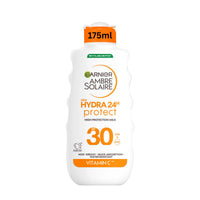 Garnier Ambre Solaire Sun Cream SPF 30 Hydra 24 Hour Protect High protection UVB & UVA Hydrating Sun Lotion, Enriched with Vitamin C, Water Resistant Sunscreen, Non greasy, Fast Absorbsion, 175ml