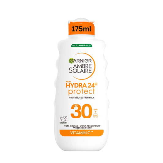 Garnier Ambre Solaire Sun Cream SPF 30 Hydra 24 Hour Protect High protection UVB & UVA Hydrating Sun Lotion, Enriched with Vitamin C, Water Resistant Sunscreen, Non greasy, Fast Absorbsion, 175ml