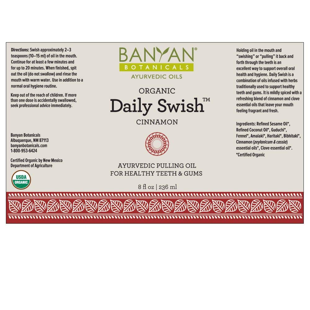Banyan Botanicals Daily Swish Cinnamon – Organic Ayurvedic Oil Pulling Mouthwash with Coconut Oil – for Oral Health, Teeth, & Gums* – 8oz – Non GMO Sustainably Sourced Vegan