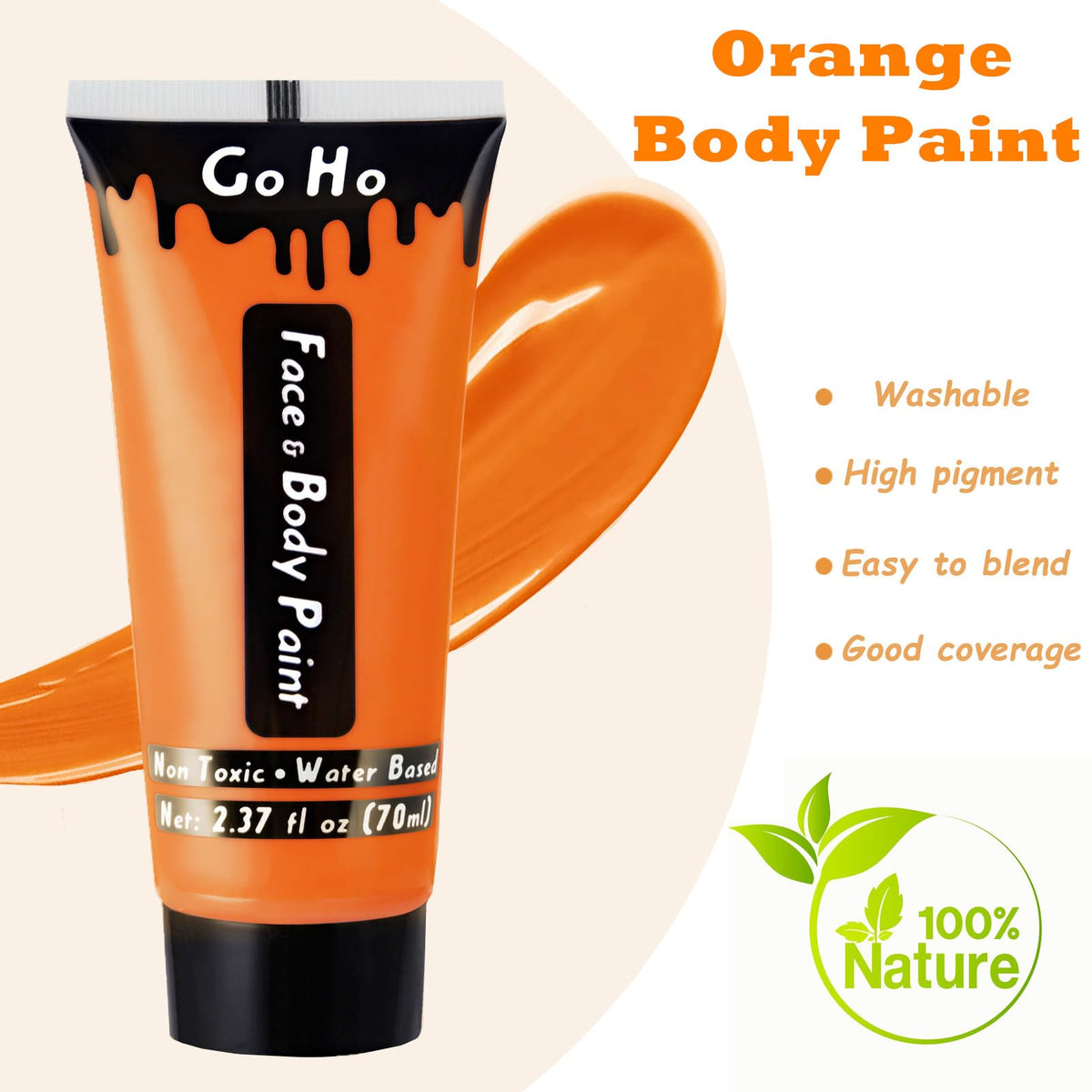 Go Ho Orange Face Body Paint(2.37oz,70ml), Cream Water Based Face Paint,Orange Makeup Face Painting for SFX Cosplay Costumes Festivals Halloween Makeup