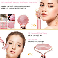 WANGDEFU Electric Jade Roller Face Massager,3-in-1,100% Natural Rose Quartz Facial Roller Kit,Skin Care Beauty Roller Tool for Anti-Aging,Anti-Wrinkle,Skin Tightening,Chin Toning Roller,Rose Gold