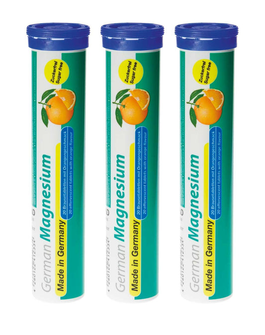 German Magnesium Drink Effervesent Tablets 60 Servings Orange Flavour – 200 mg Magnesium Sugar Free, Vegan – T&D Pharma – Made in Germany