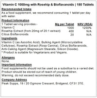 Vitamin C 1000mg 180 Tablets | with Rosehip and Bioflavonoids