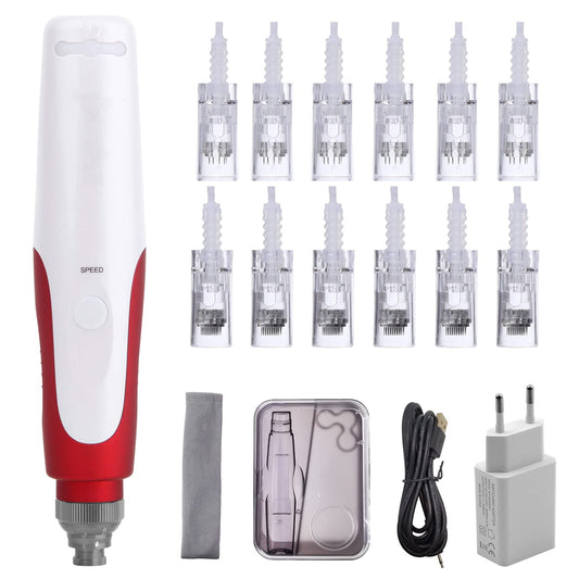 Poysuper Professional Derma Pen Microneedling Pen with 12 PCS Cartridges 0.25mm For Hair Skin Care Micro Needle Machine (N2)