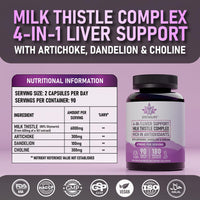 Stronglife Milk Thistle Complex Capsules – 6000mg Silymarin Extract with Artichoke, Dandelion & Choline – Liver & Detox Support for Men & Women – 180 Capsules – 90 Day Supply